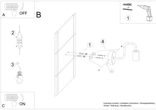Sollux SL.1445 - Fali lámpa VECTOR 1xE27/15W/230V fekete
