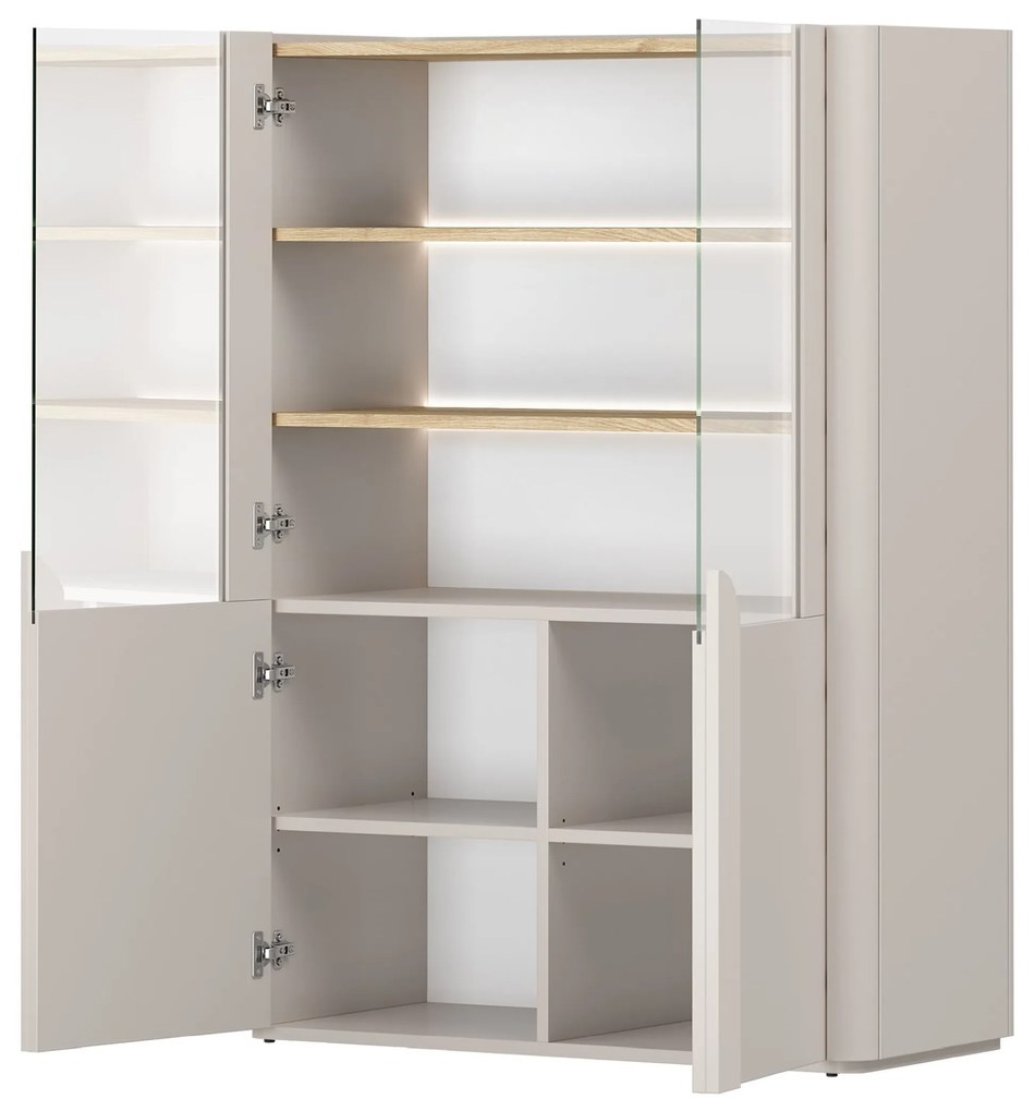 Amilio kétajtós vitrin 100 cm - kasmír / olajozott tölgy / kasmír fogantyúk