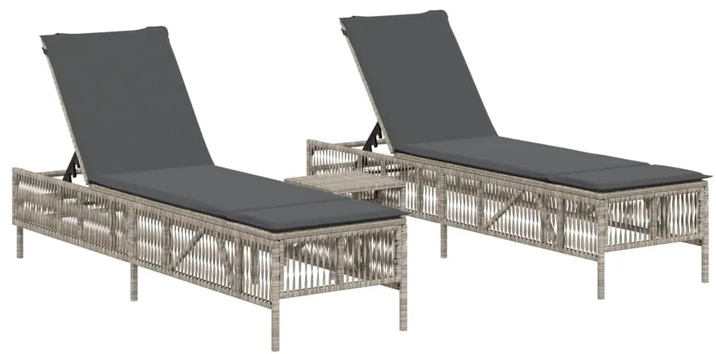 2 db világosszürke polyrattan napozóágy asztallal