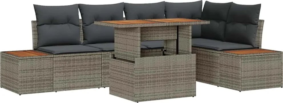 vidaXL Kerti Kanapé Szett tárolóval 6 pcs Szürke Poli rattan