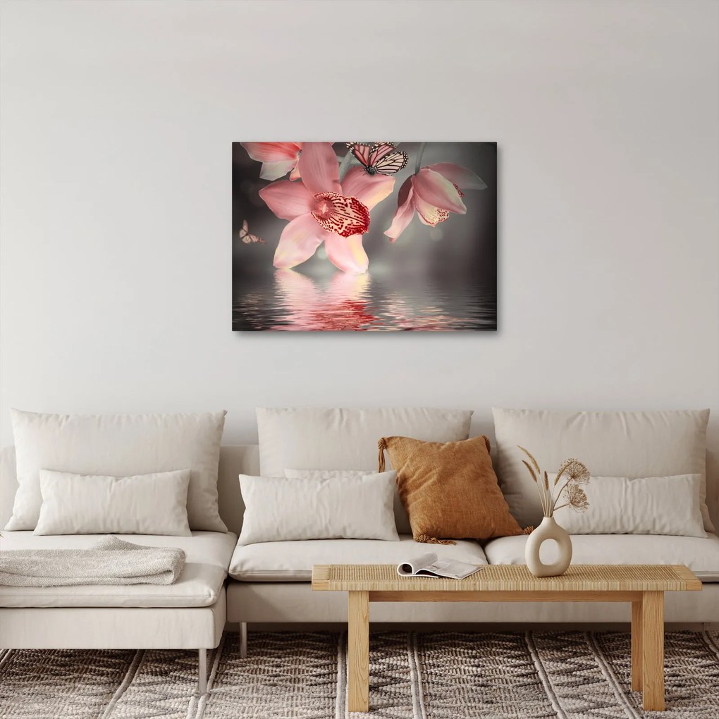 Kép - Virágok és pillangó (70x50 cm)