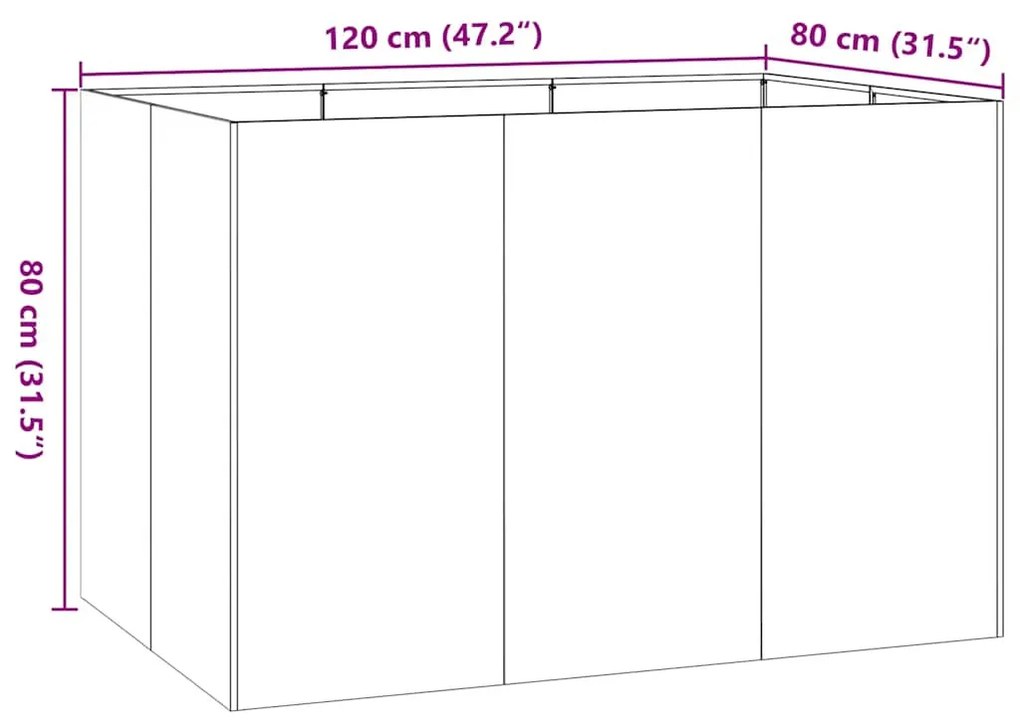 ültető rozsdás 120x80x80 cm időjárásálló acélból