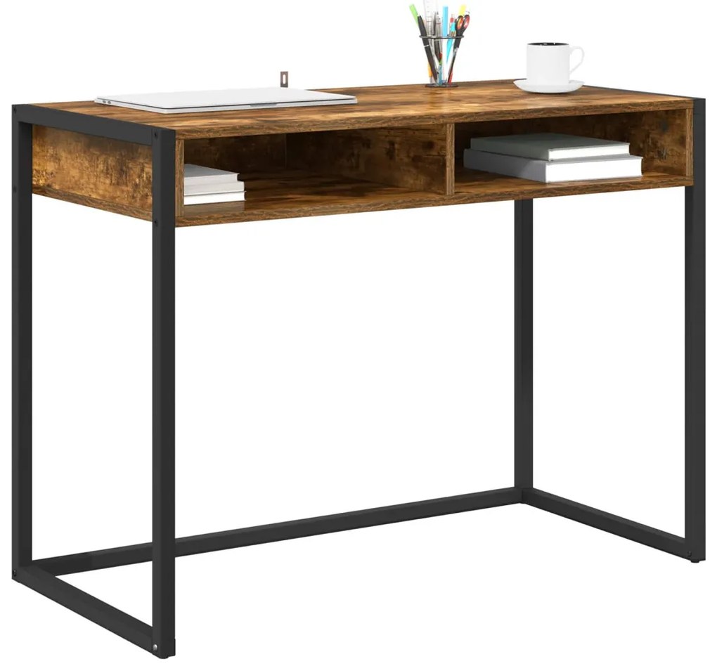 vidaXL Asztal tárolóval Füstös tölgy 100 x 50 x 75 cm Faanyag