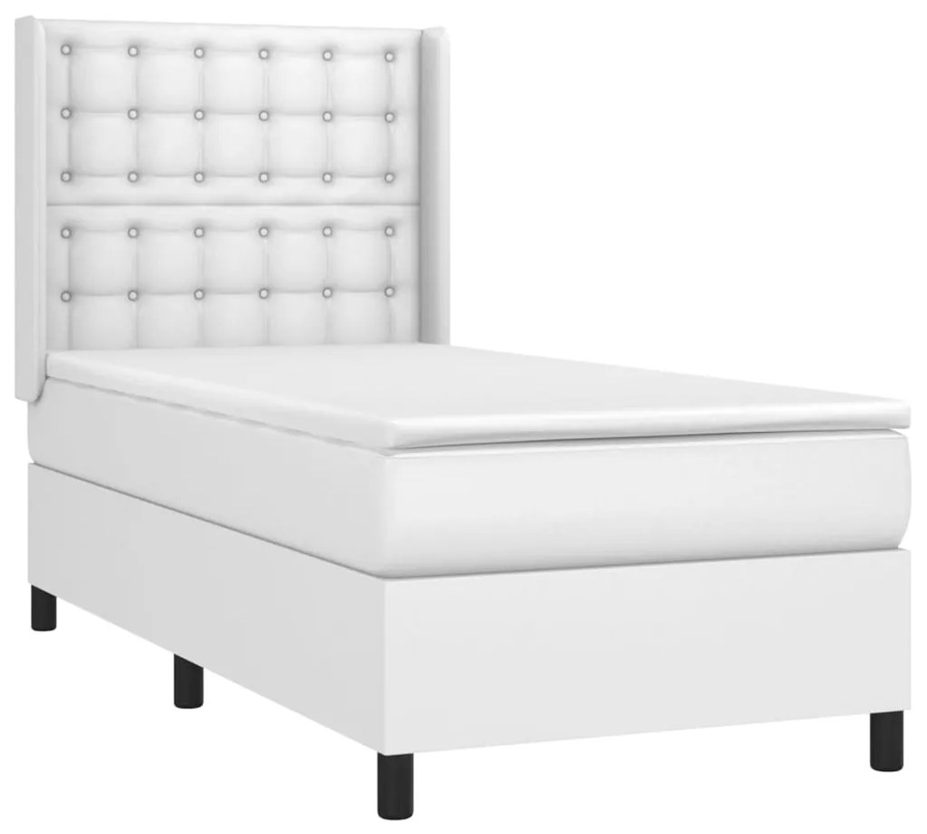 fehér műbőr rugós ágy matraccal és LED-del 80 x 200 cm