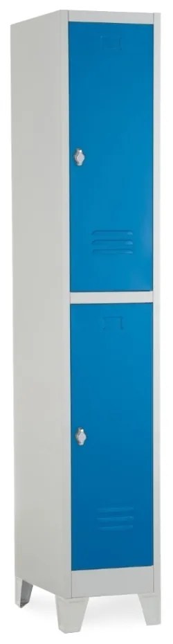 Fém szekrény - 2 doboz, 38 x 45 x 195 cm, fix lábakkal, lakathoz zár, kék - ral 5012