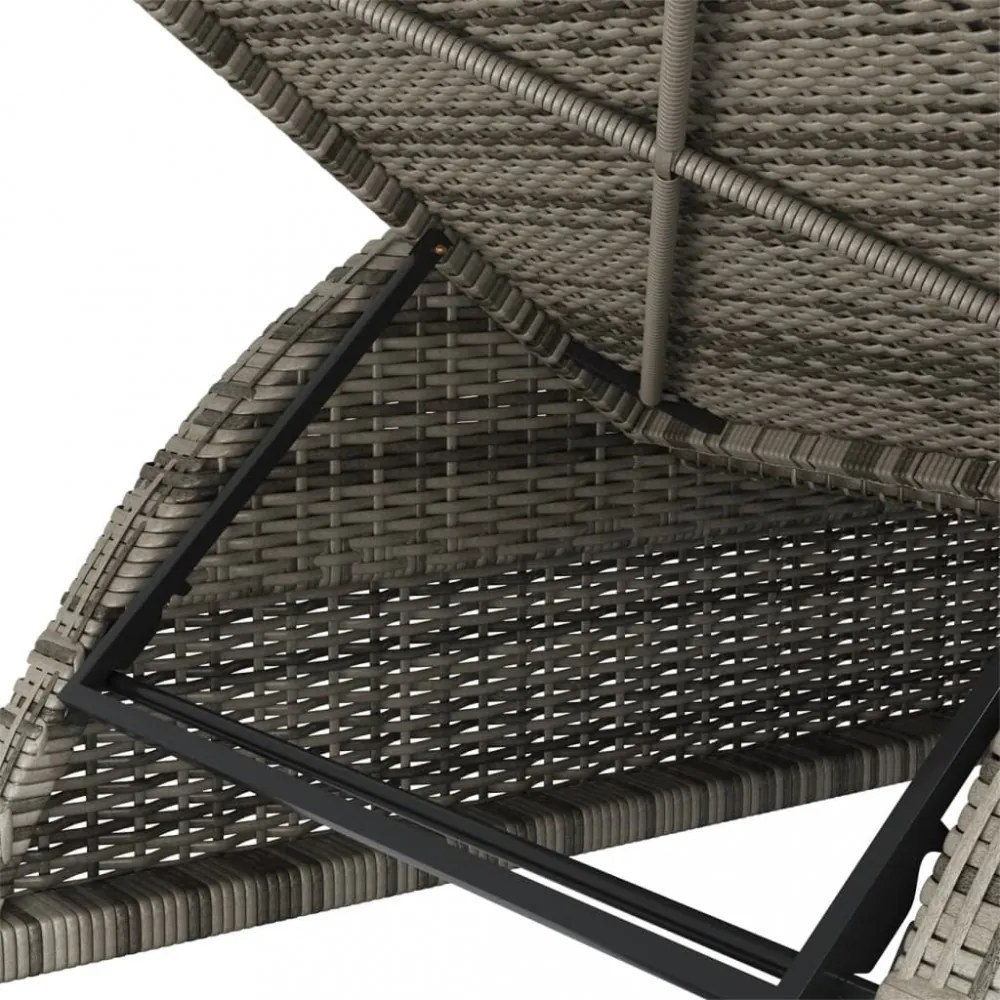 szürke polyrattan napozóágy sötétszürke párnával