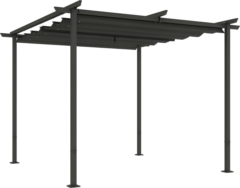 Outsunny Pergola 3x3m Kerti Pavilon Terasz Napernyő Fém Szerkezettel, Állítható Napernyő, UV Védelem 30+ Szabadonálló Napernyő Teraszra és Kertbe, Söt