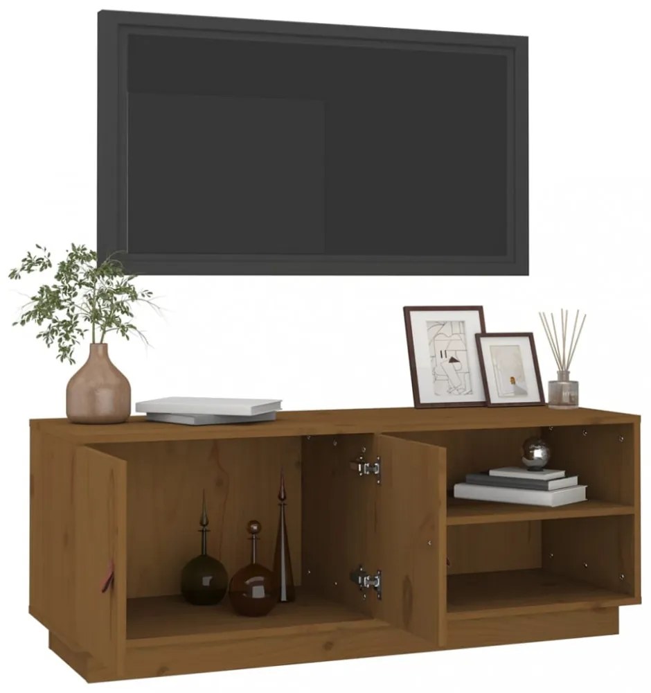 mézbarna tömör fenyőfa TV-szekrény 105 x 34 x 40 cm