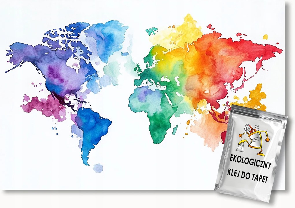 Fotótapéta Flizelina Akvarell Színes Térkép Világ Földrajz 400x280 ragasztó