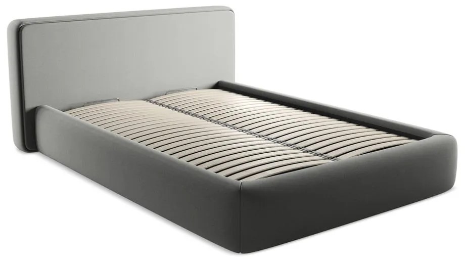 Szürke kárpitozott ágyneműtartós franciaágy ágyráccsal 140x200 cm Kiana – Makamii