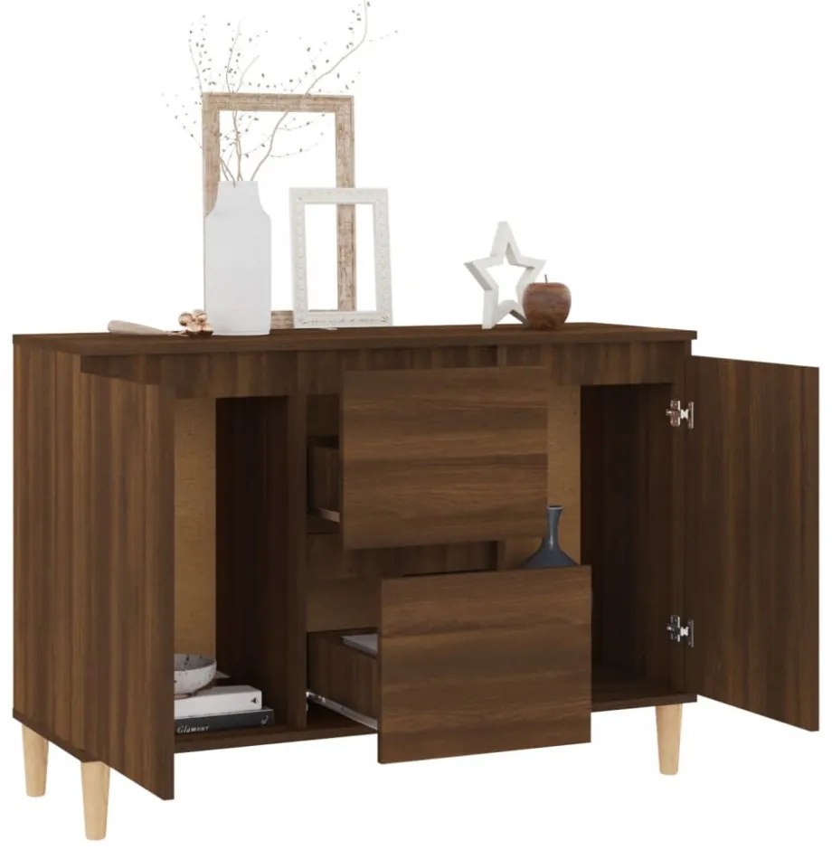 barna tölgyszínű szerelt fa tálalószekrény 101 x 35 x 70 cm