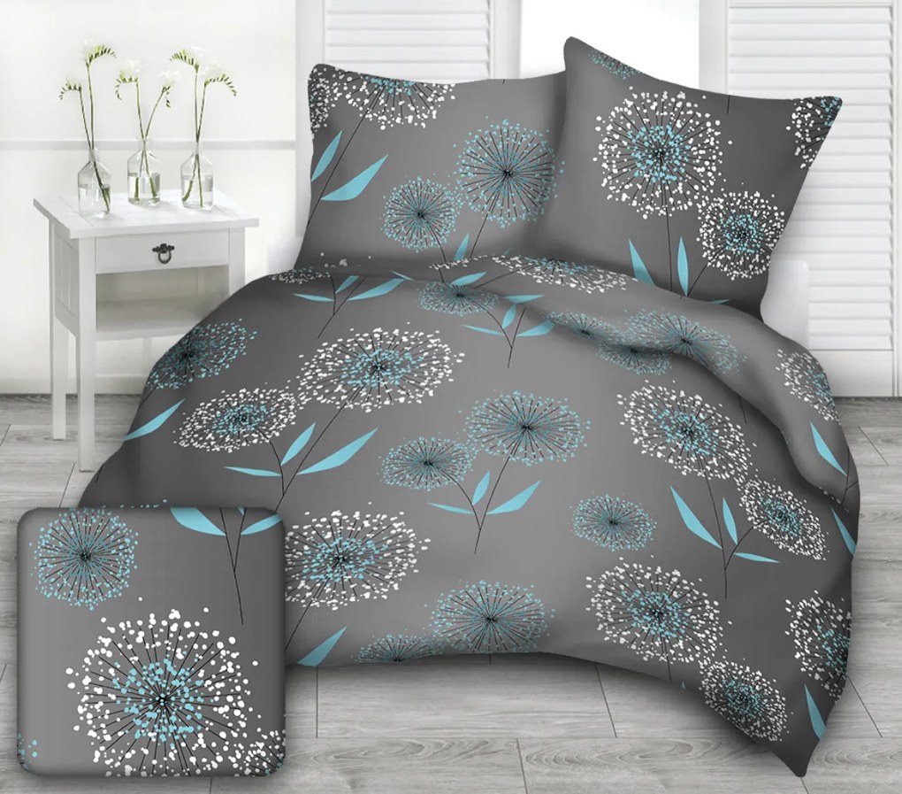 Krepp lapok Pitypang kék TiaHome - 1x Párna 90x70cm, 1x Paplan 140x200cm