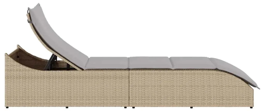 összecsukható napozóágy párnával és tárolóval bézs polyrattan