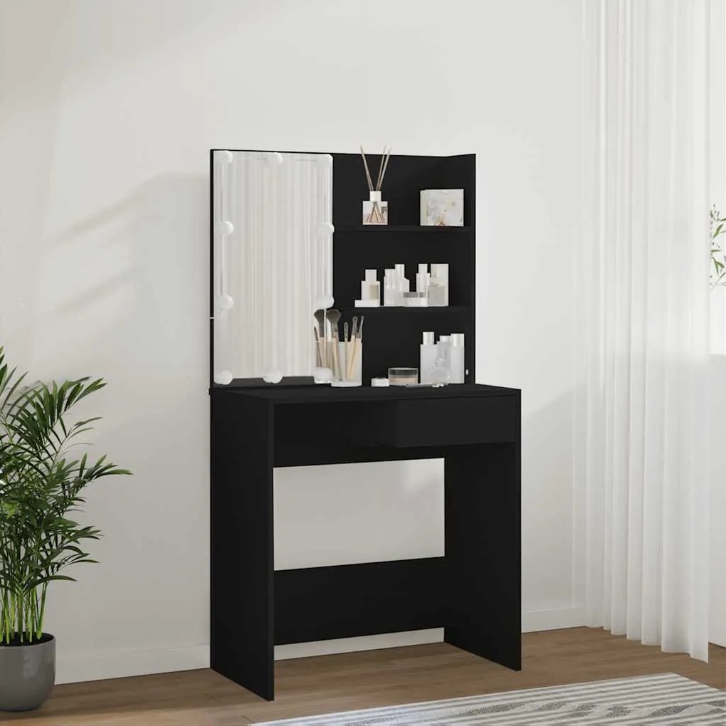 fekete fésülködőasztal LED-del 74,5 x 40 x 141 cm