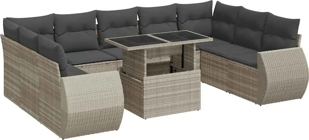 vidaXL 10 részes világosszürke polyrattan kerti ülőgarnitúra párnákkal