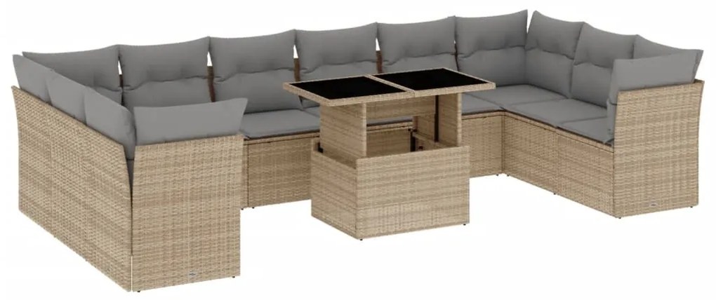 11 részes bézs polyrattan kerti ülőgarnitúra párnákkal