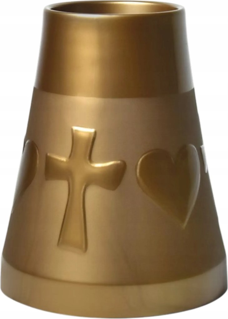 Temetői Üveg Temetői Váza Sírra Arany Szív Kereszt 26 CM Új