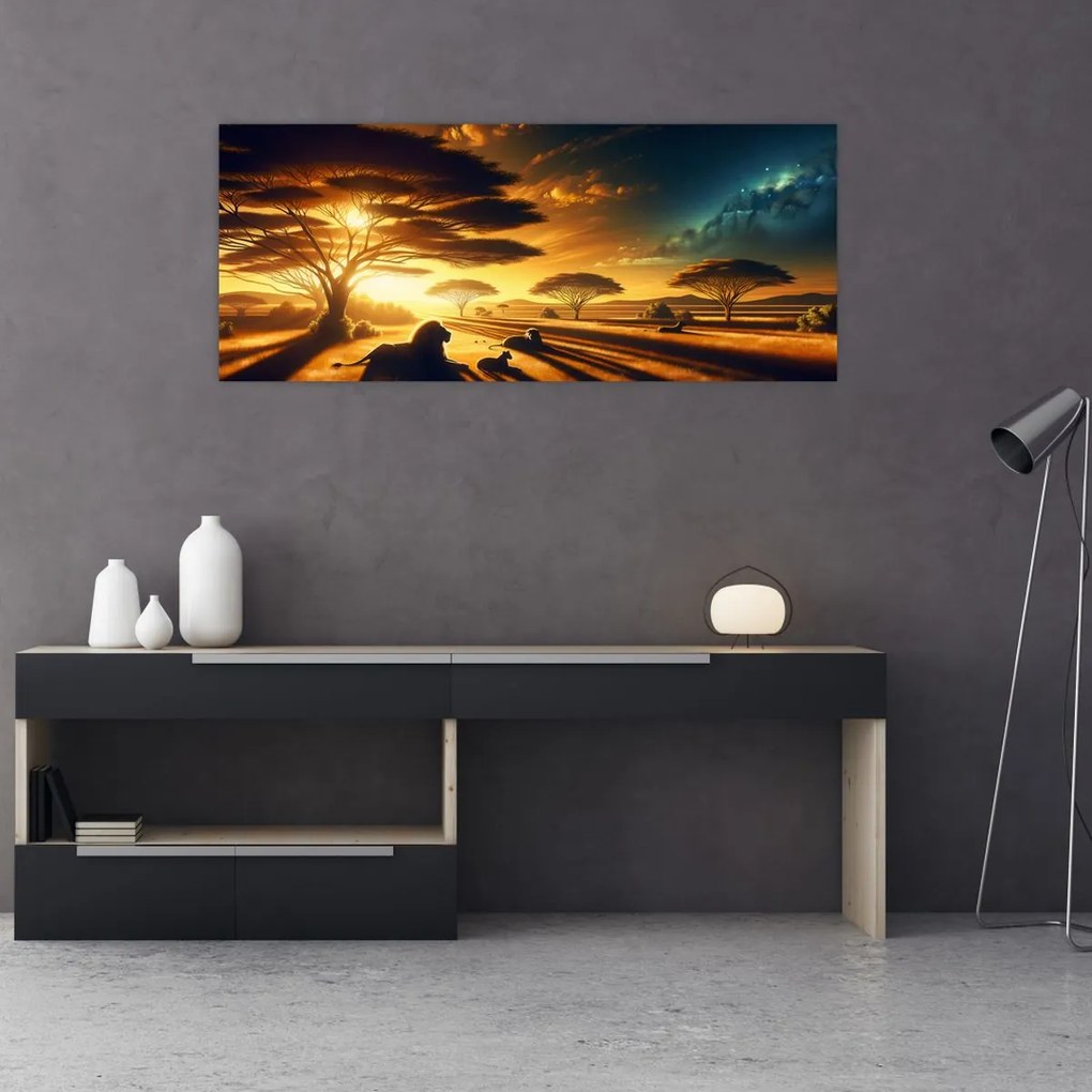 Kép - Pihenő oroszlánok (120x50 cm)