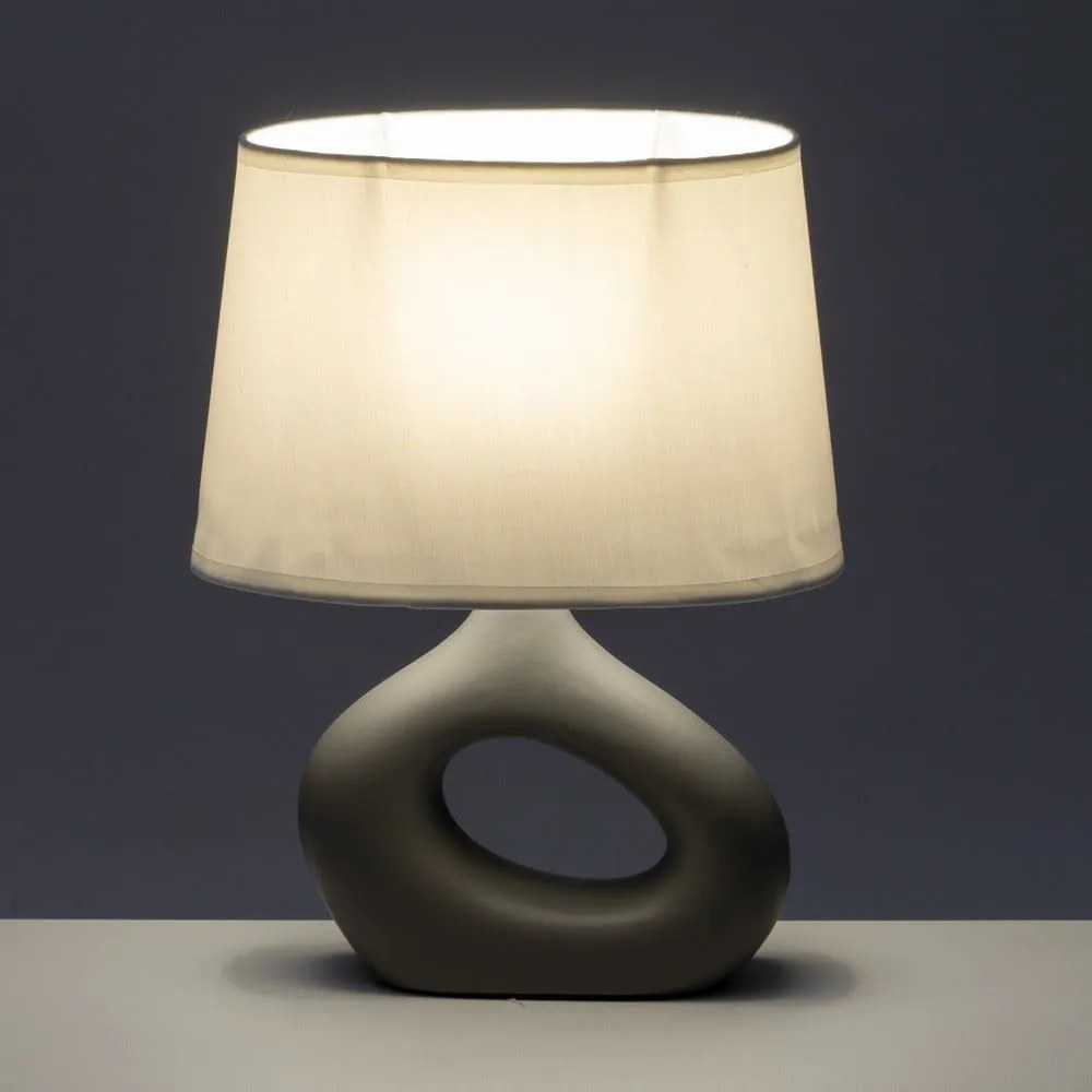 Fehér-szürke kerámia asztali lámpa textil búrával (magasság 30 cm) – Casa Selección