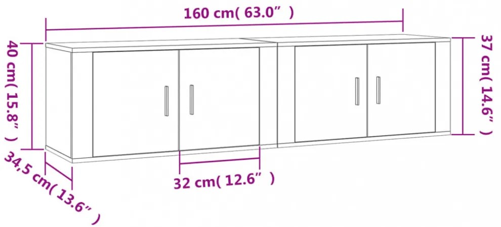 2 db sonoma tölgy színű fali TV-szekrény 80 x 34,5 x 40 cm
