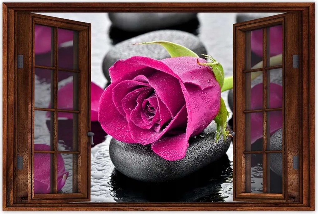 Poszterek 120x80 Rózsaszín rózsa köveken