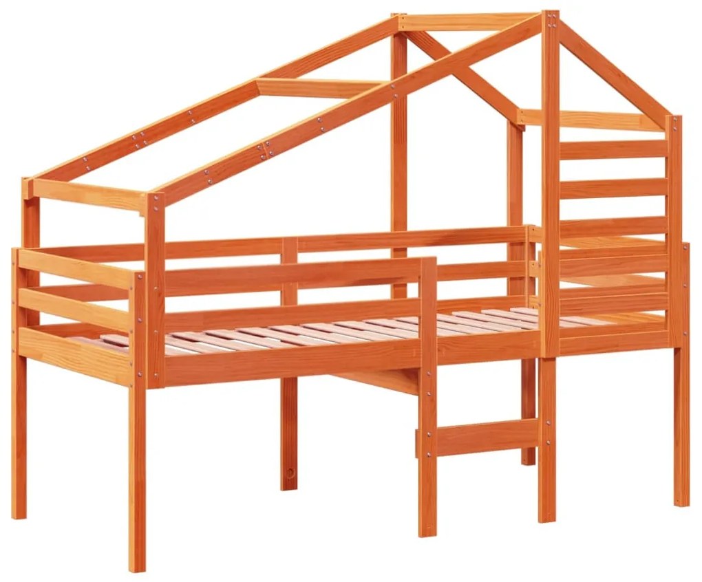 viaszbarna tömör fenyőfa magasított ágy tetővel 75 x 190 cm