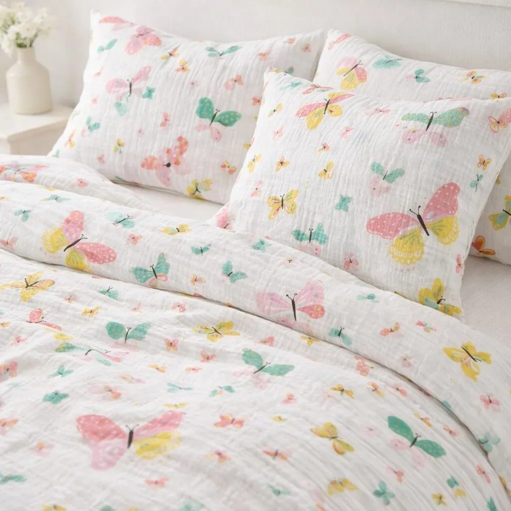 Muszlin ágyneműhuzat Butterfly Color 140x200cm+90x70cm TiaHome