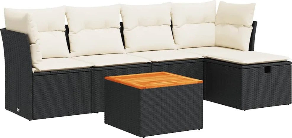 vidaXL 6 részes fekete polyrattan kerti ülőgarnitúra párnákkal