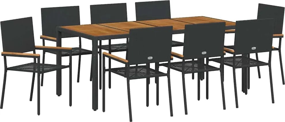 vidaXL Kert étkező szett 9 pcs Fekete polirattan