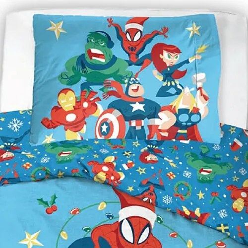 Carbotex Gyermek pamut ágynemű Avengers ChristmasRide, 140 x 200 cm, 70 x 90 cm, 70 x 90 cm