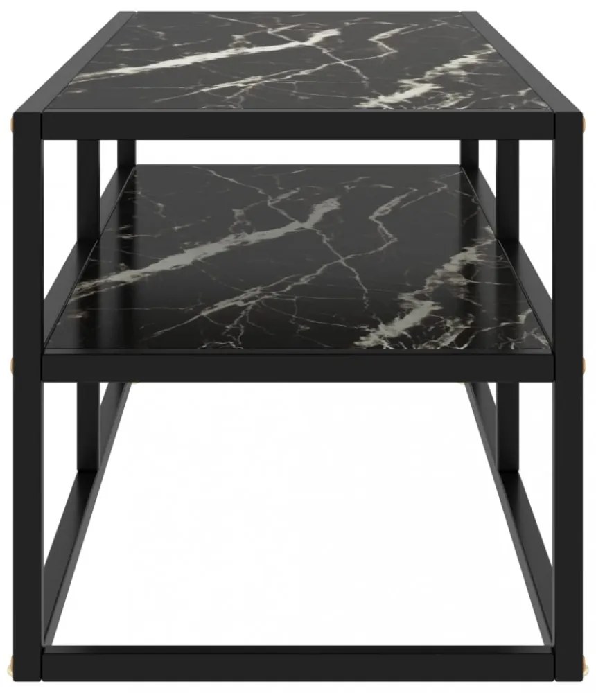 fekete TV-szekrény fekete márvány mintás üveggel 100x40x40 cm