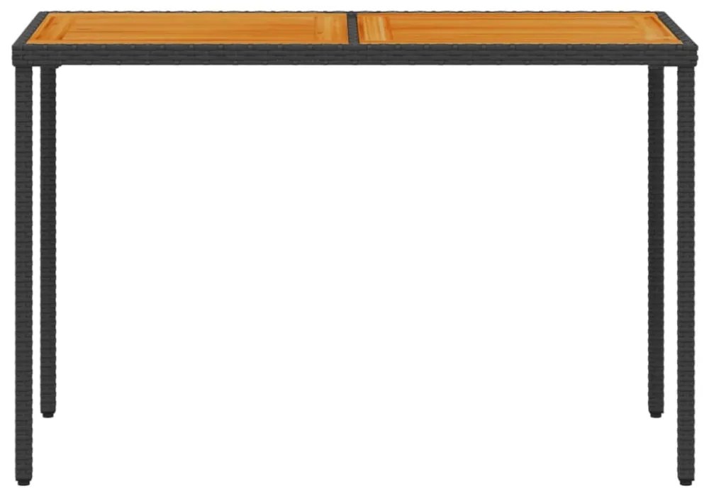fekete polyrattan akácfa lapos kerti asztal 115x54x74 cm