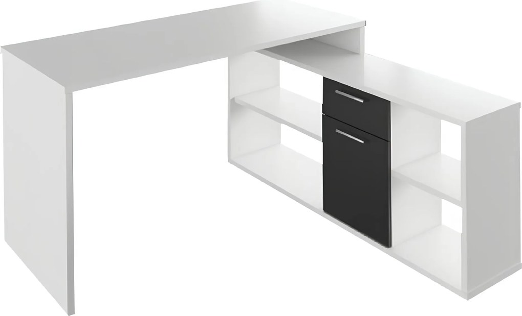 Sarok íróasztal, fehér/fekete, NOE NEW