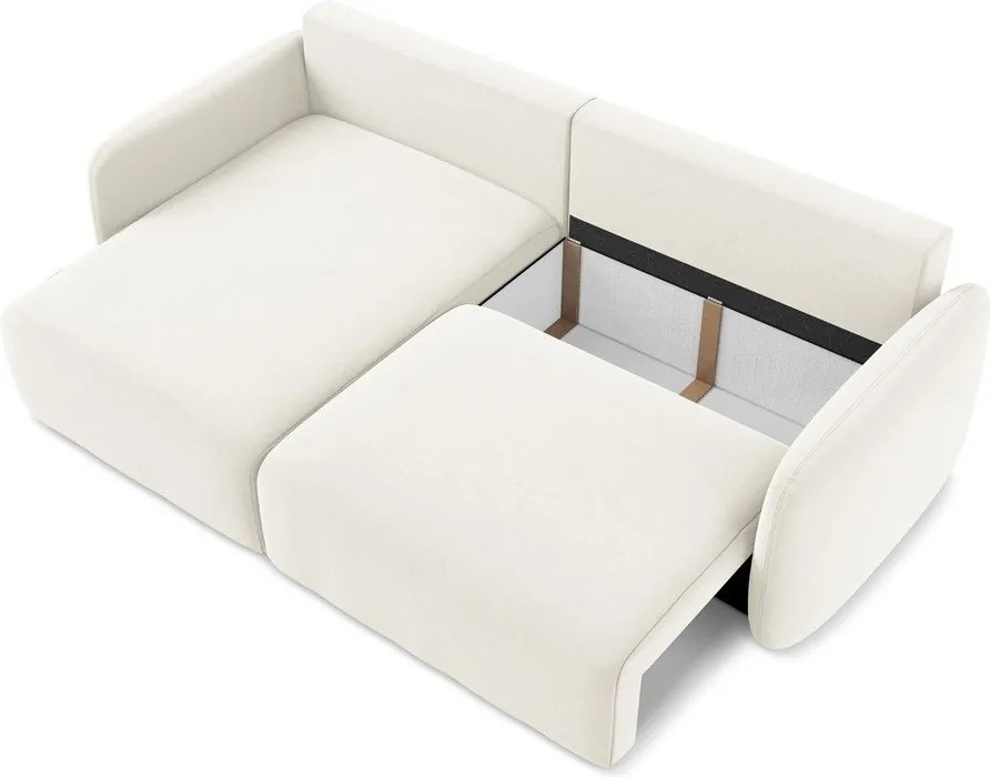 Krémszínű bársony kinyitható-tárolóhelyes sarokkanapé (bal oldali-heverő résszel) Kalena – Makamii