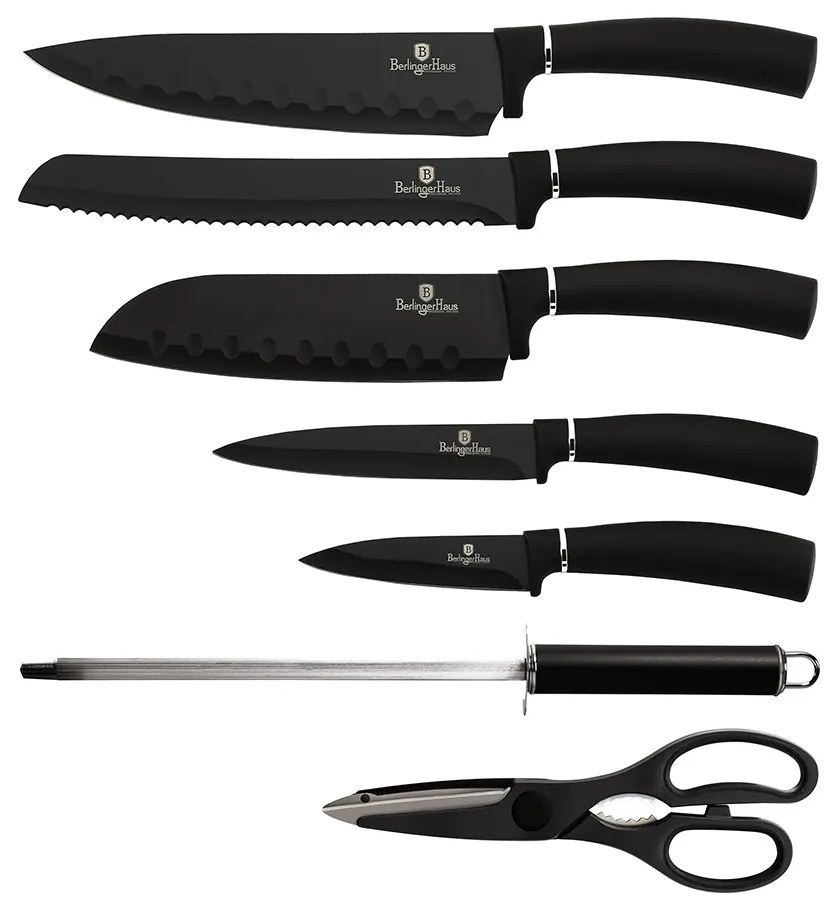 Matt fekete 8 részes rozsdamentes acél késkészlet akril állvánnyal Berlinger Haus Matte Black