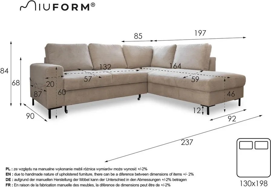 Sötétkék kordbársony kinyitható sarokkanapé (jobb oldali) Lofty Lilly – Miuform