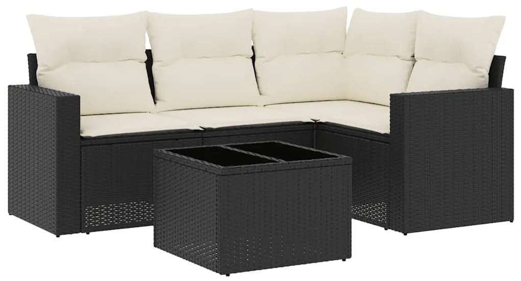 vidaXL 5 részes fekete polyrattan kerti kanapészett párnákkal
