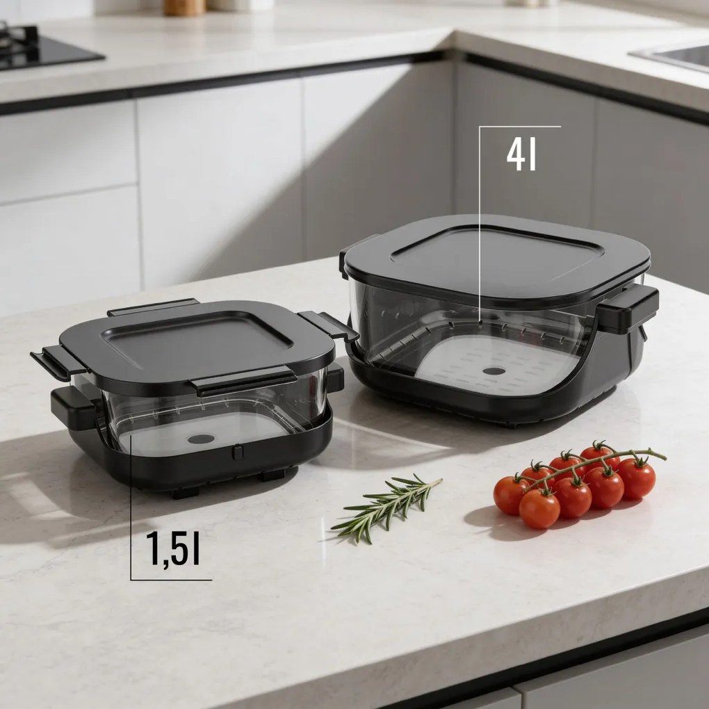 TEESA Üveg légforrós friter 4L, 1,5 L, 1500W zsírmentes fritőz, fekete