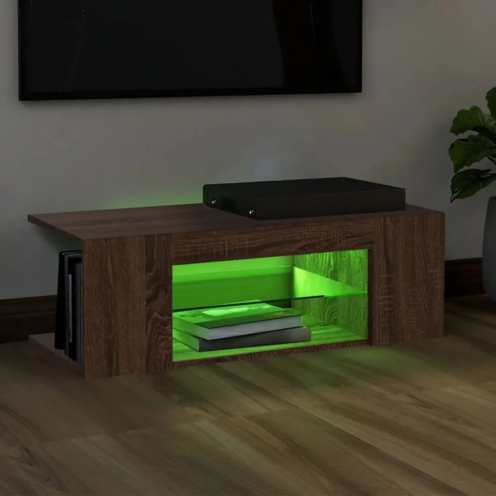 barna tölgy színű LED-es TV-szekrény 90 x 39 x 30 cm