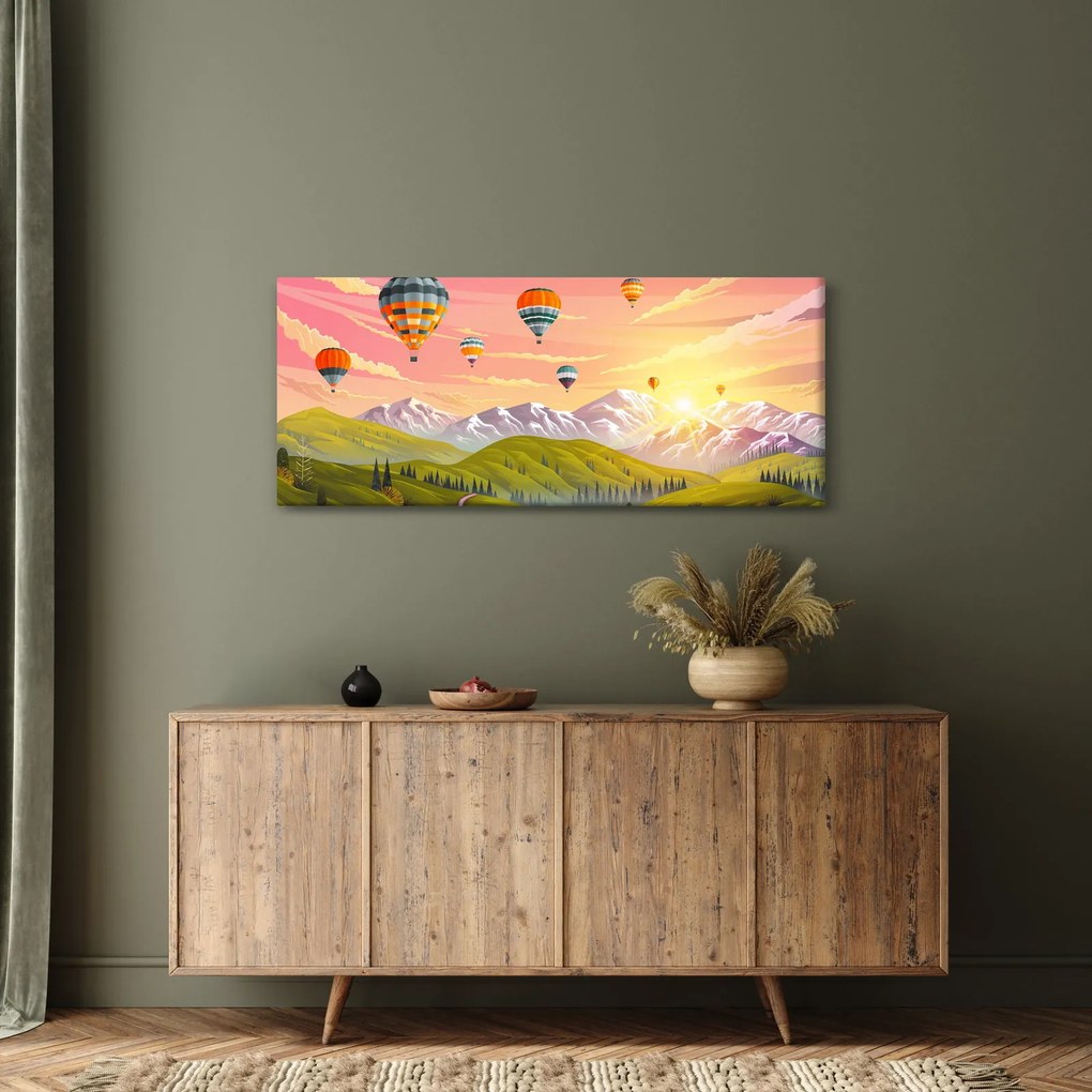 Léggömbök képe a táj felett (120x50 cm)