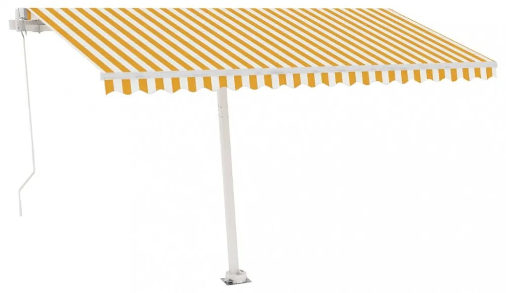 sárga és fehér kézzel kihúzható LED-es napellenző 400 x 350 cm