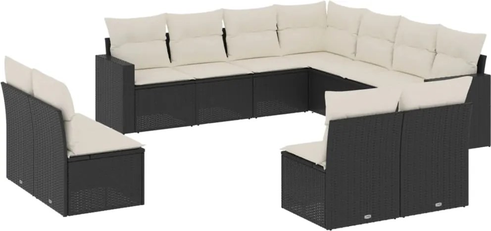 vidaXL 11 részes fekete polyrattan kerti ülőgarnitúra párnákkal