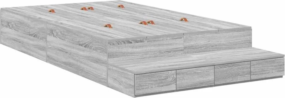vidaXL Ágykeret tárolóval fiókkal Szürke Sonoma 120 cm Faanyag