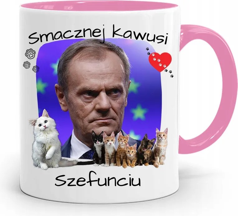 Donald Tusk Rózsaszín Bögre Platform Ajándék fényképes nyomtatással