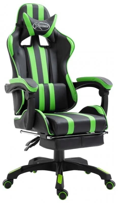 Zöld műbőr gamer szék lábtartóval