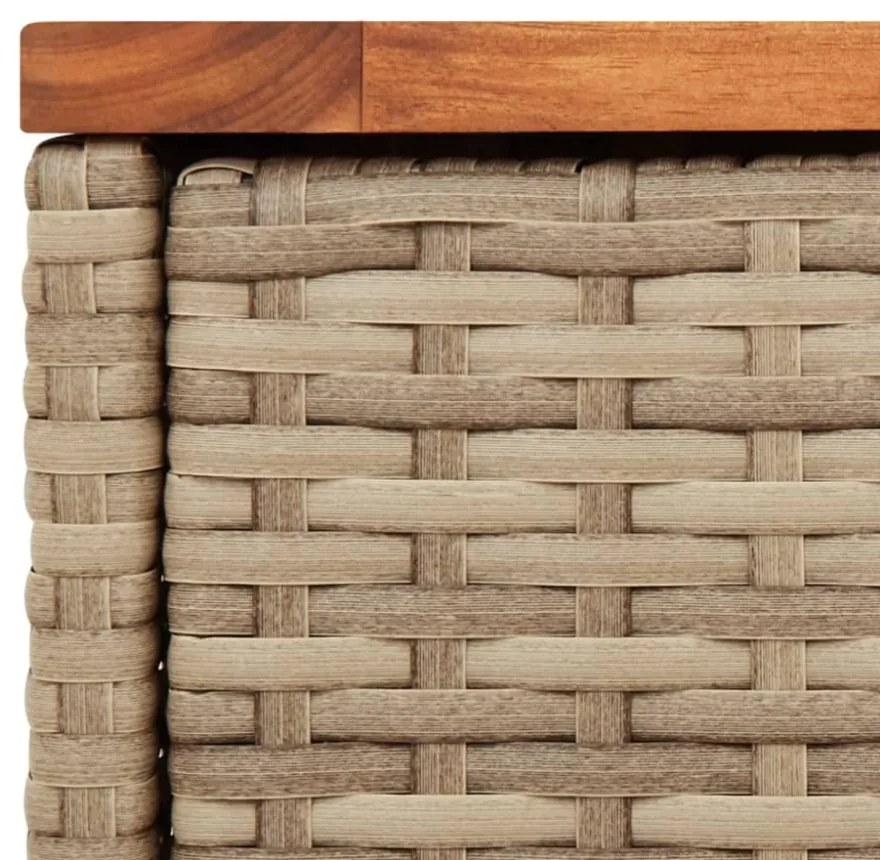 bézs polyrattan kerti kisasztal fa asztallappal 58x27,5x55 cm