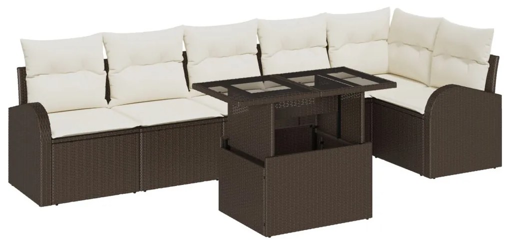 7 részes kerti kanapé szett párnákkal Barna Poly Rattan