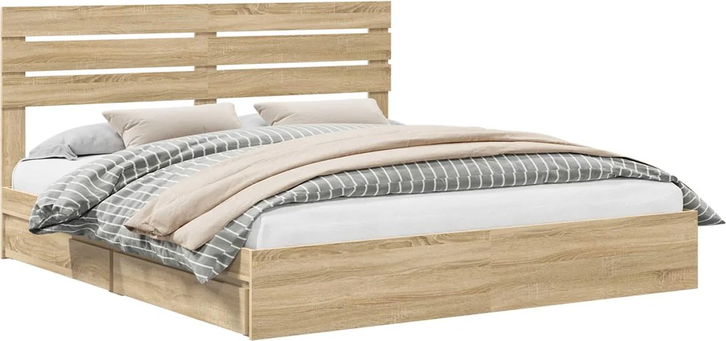 vidaXL Tárolós Ágy fejtámlával Sonoma tölgy 180 x 200 cm Faanyag