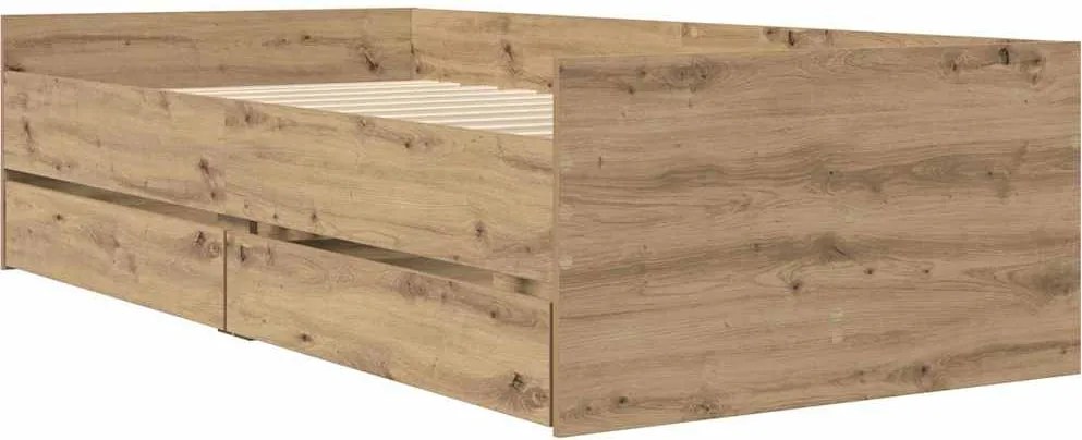 vidaXL Ágykeret fiókkal Artisan tölgy 100 x 200 cm Tömör fenyőfa