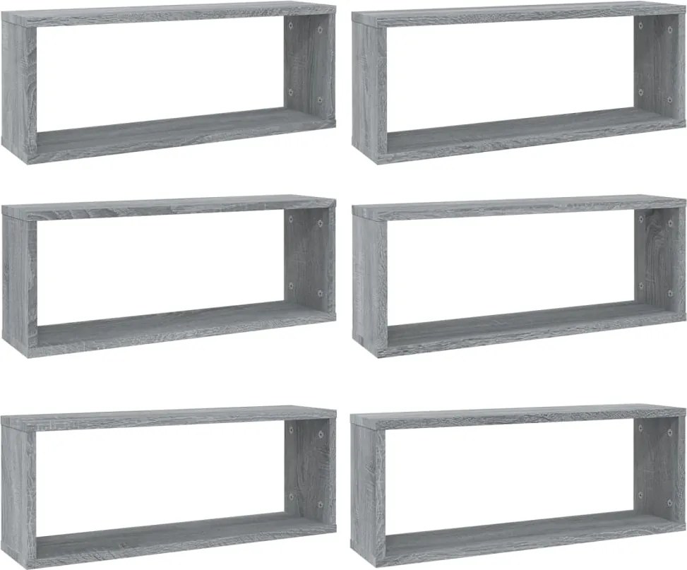 vidaXL 6 db szürke sonoma színű szerelt fa fali kockapolc 60x15x23 cm